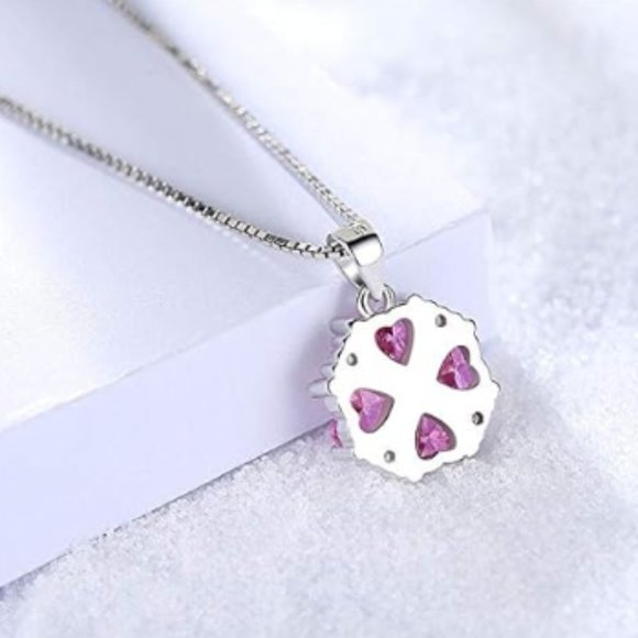 Pink Cubic Zirconia Hearts Pendant Necklace 925 Sterling Silver Fashion Jewelry - Picture 13 of 14